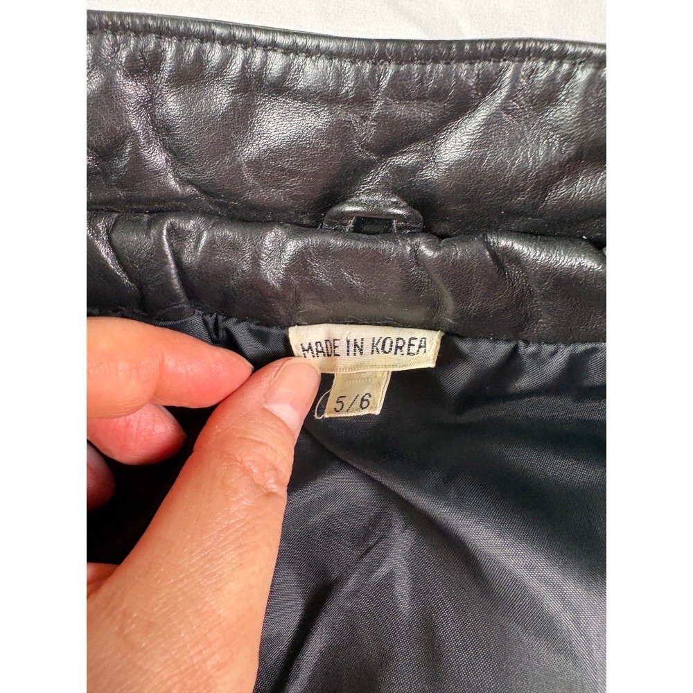 Vintage 80s Leather Bomber Jacket Women XS Black Pleated Moto Biker Powerful Zip - Picture 3 of 10